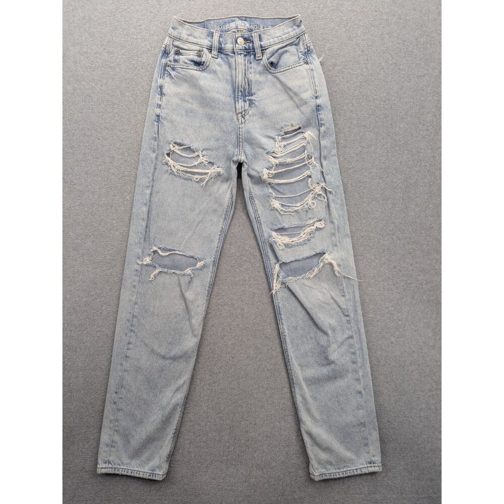 American Eagle Jeans Womens SZ 00 Blue Distressed Baggy Jean Tapered